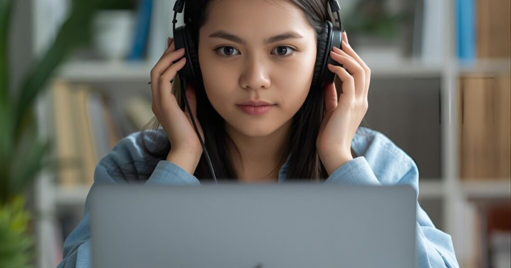 Auditory Learner: Student listening to recorded lectures again.