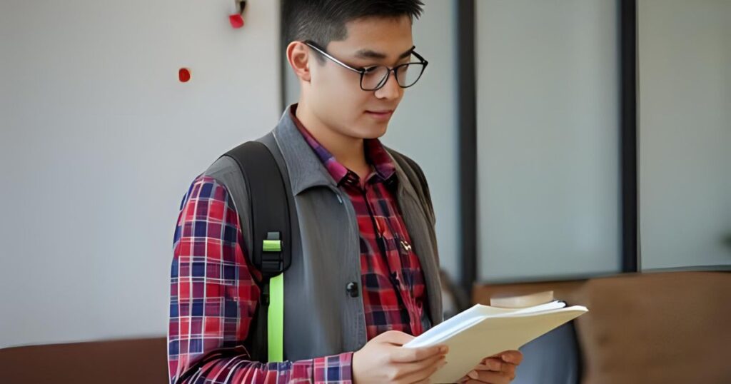 Male student holding a folder