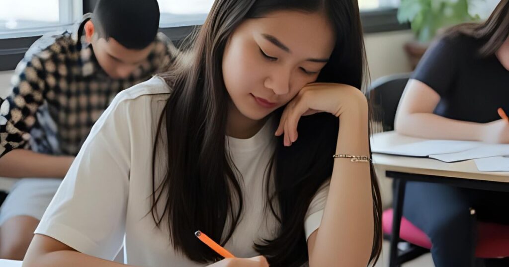 Female student answering an exam