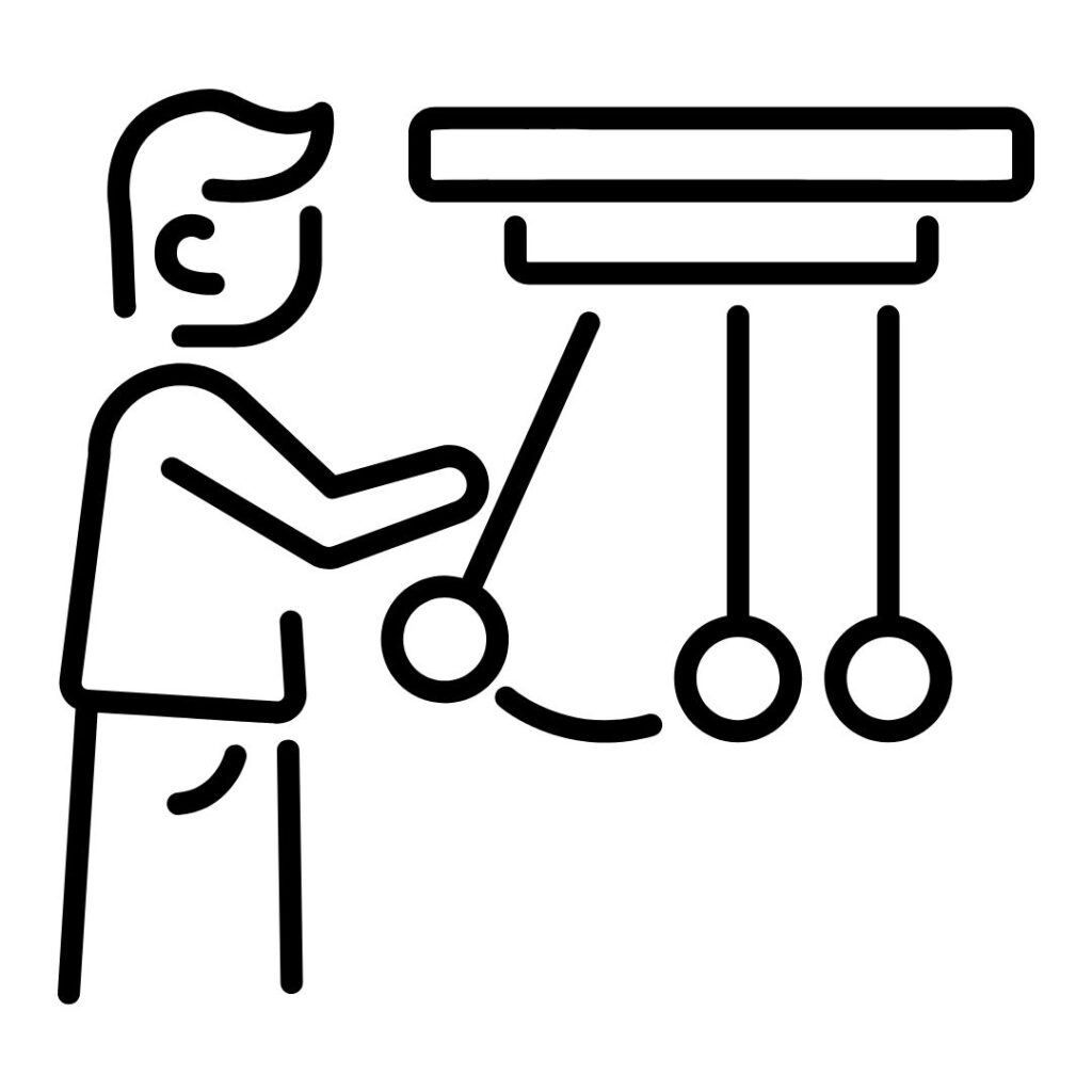 Ilustration of a Newton's cradle where an external force is acted upon.