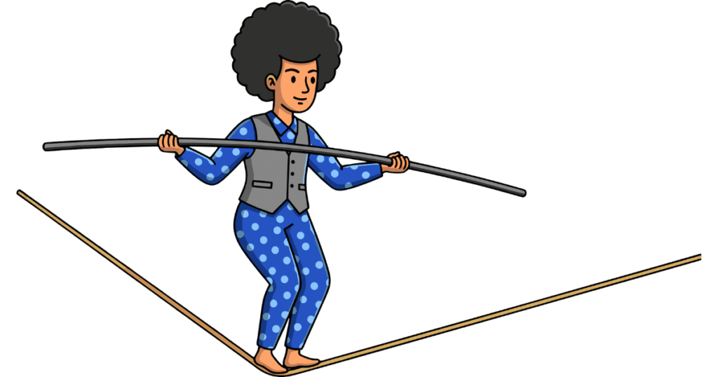 Tightrope walker carrying a long pole.